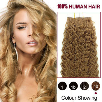 16 Light Brown 10 20pcs Curly Tape In Human Hair Extensions